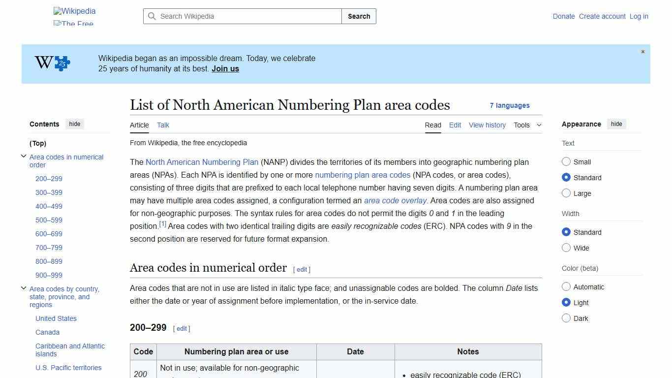 List of North American Numbering Plan area codes - Wikipedia