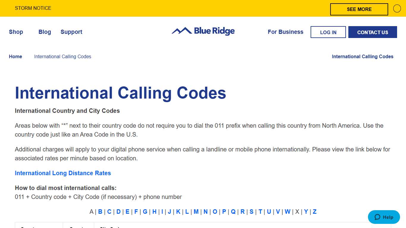 International Calling Codes & Phone Numbers Blue Ridge